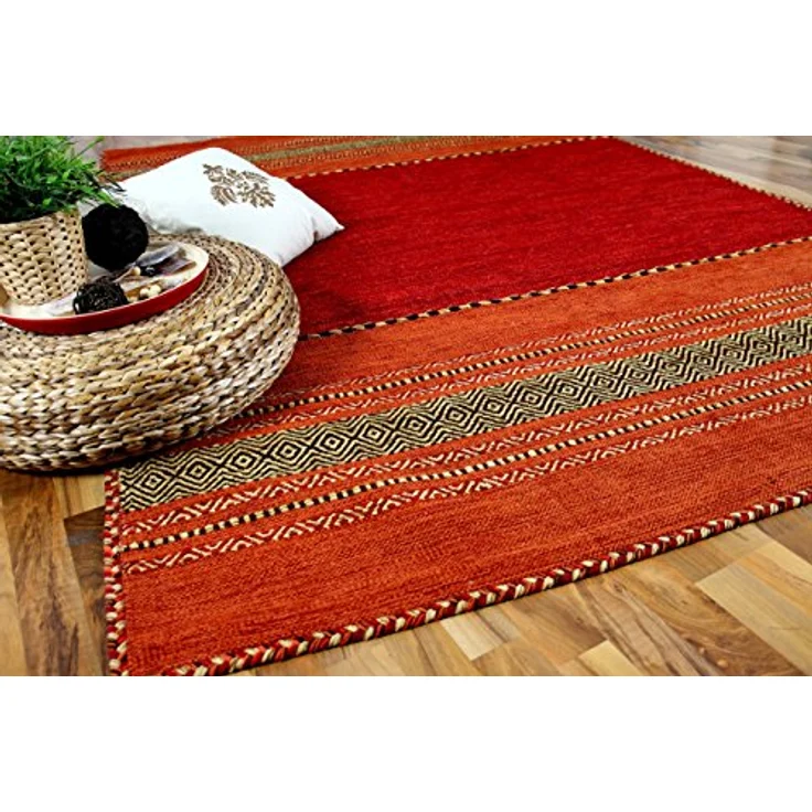Pergamon Navarro, Handgewebter Kelim Teppich in Rot, 200x300 cm, 100% Baumwolle, Rechteckig, Naturteppich – Bild 2
