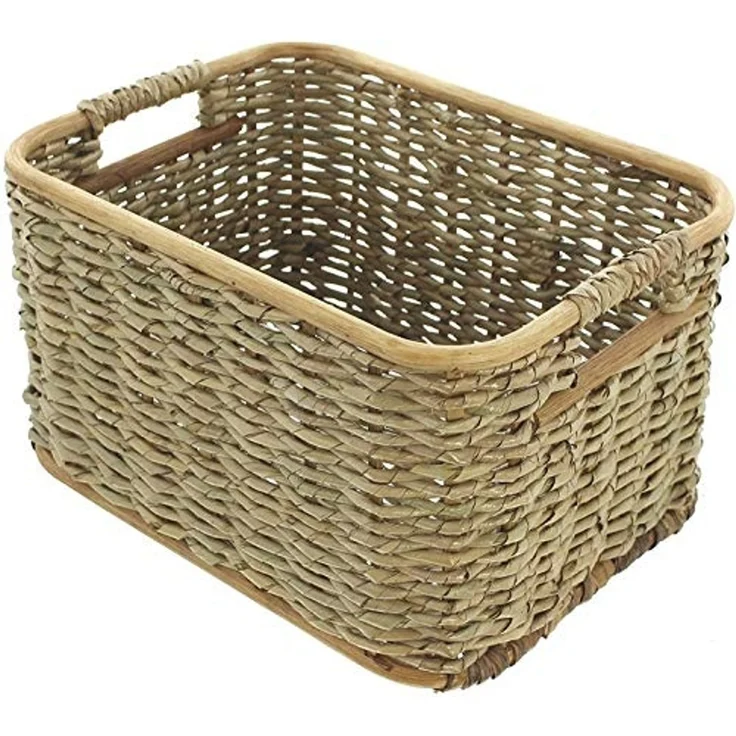 Dekoleidenschaft Aufbewahrungskorb aus Rattan und Schilfstroh in 3 Größen, Regalkorb, Wäschekorb, Korb (1 St), Regalkorb, Wäschekorb, Korb, Flechtkorb, Schrankkorb, Dekokorb, Kiste – Bild 1
