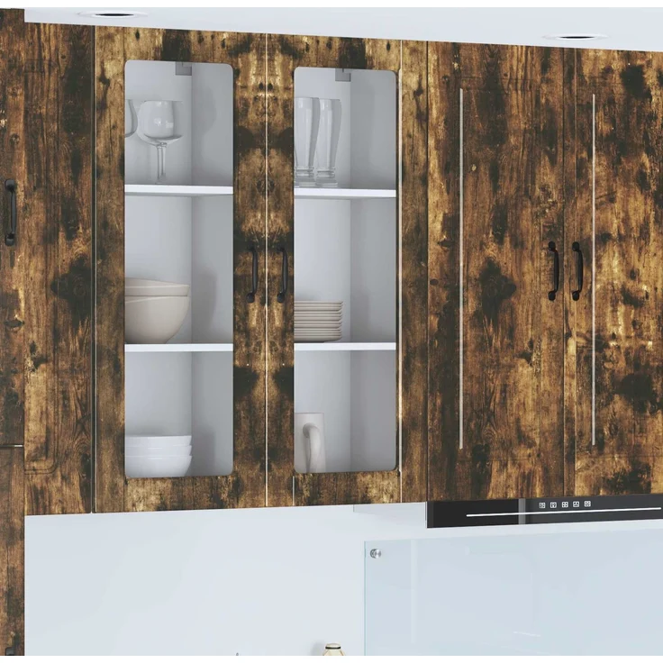 vidaXL Wandglas-Schrank PORTO Räuchereiche 40 x 31 x 100 cm 885450 – Bild 1
