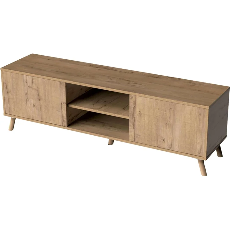 Muebles Pitarch | TV-Schrank mit Beinen, 2 Türen und Regal, industrieller Fernsehschrank, Eiche Gold, 55 x 160 x 40 cm, Wohnzimmermodul, Modern, Modell Oslo – Bild 2