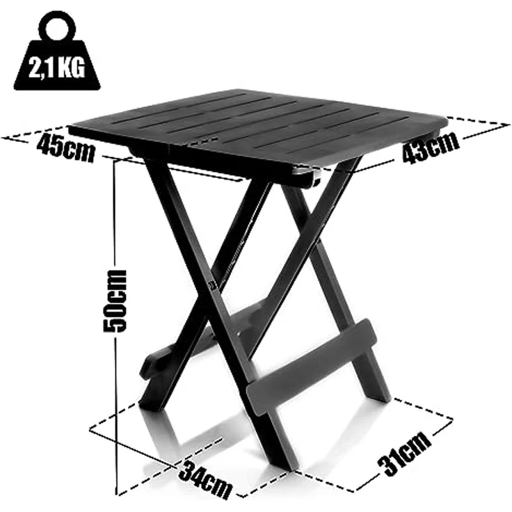 BigDean Klapptisch klein in anthrazit aus Kunststoff LxBxH 45x43x50cm – wetterfester Campingtisch - Beistelltisch In- und Outdoor geeignet - Kleiner Esstisch Gartentisch Balkontisch – Made in Europe – Bild 3