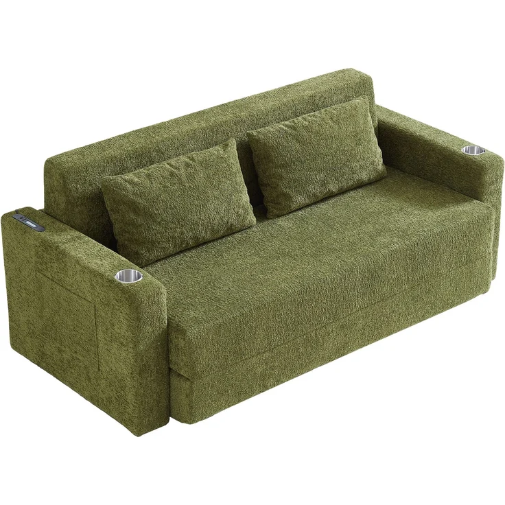 ZUBALIYA SchlafSofa mit USB - Anschluss, mit Samtbezug, mit breiten Armlehnen, mit Schaumstoffpolsterung, aus Samt – Bild 18