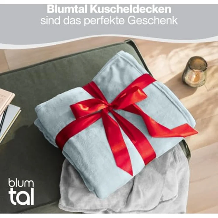 Blumtal Kuscheldecke flauschig - Oeko-TEX zertifizierte Fleecedecke 130x150 cm - Wohndecke 130x150 cm - Decke Couch als Wohn- & Kuscheldecke - Flauschdecke - Wohndecke Kuscheldecke 130x150 cm Hellbau – Bild 6