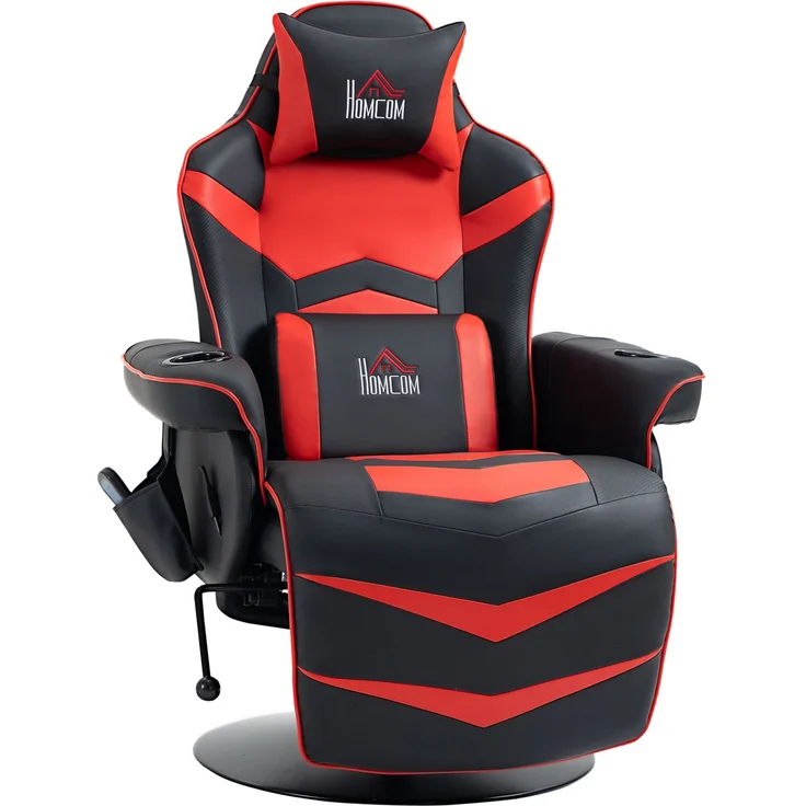 Wohnora-Gamingsessel, Massagefunktion, neigbare Lehne, Fußstütze, bis 120 kg, Stahlrahmen, Kunstleder, Rot,H 1115cm x T 780cm x B 800cm – Bild 1