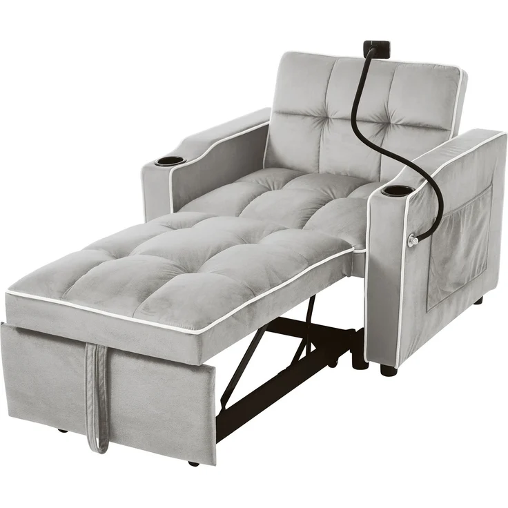 1-Sitzer Schlafsessel B 83 x T 167 x H 76 cm aus Samt mit Schlaffunktion – Bild 9