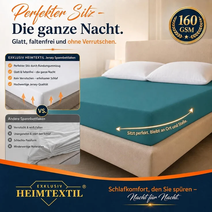 Jersey Spannbettlaken Deluxe 200 x 220 cm Petrol – Bild 3