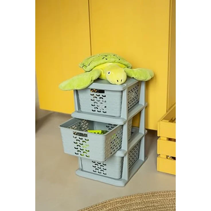 BranQ Home essential Universelles, multifunktionales Regal in Cotton Design, BPA-frei Kunststoff, 3 Körben, hellgrau Farbe – Bild 3