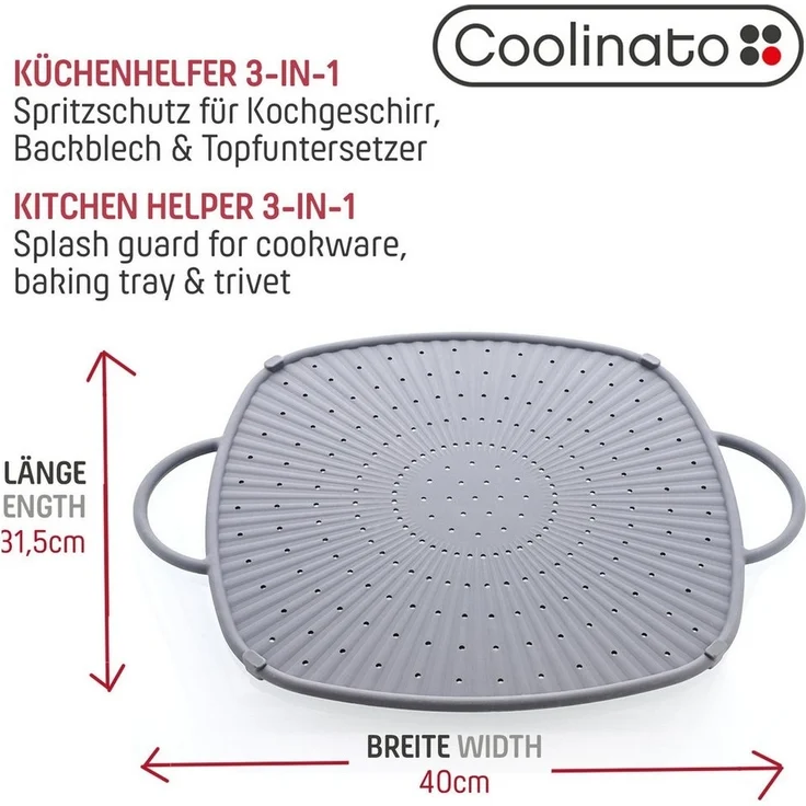 Coolinato Spritzschutzdeckel Coolinato Silikon Universal Spritzschutz 3in1 GRAU, (1-tlg) – Bild 3