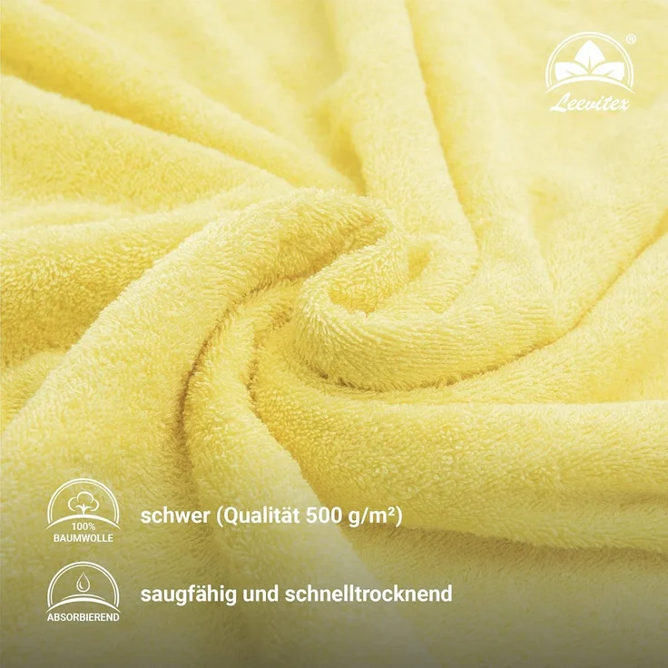 leevitex® Saunatuch Frottee XXL, (1-St), 80 x 200 cm, extra groß & saugfähig, Gelb/Mais – Bild 3