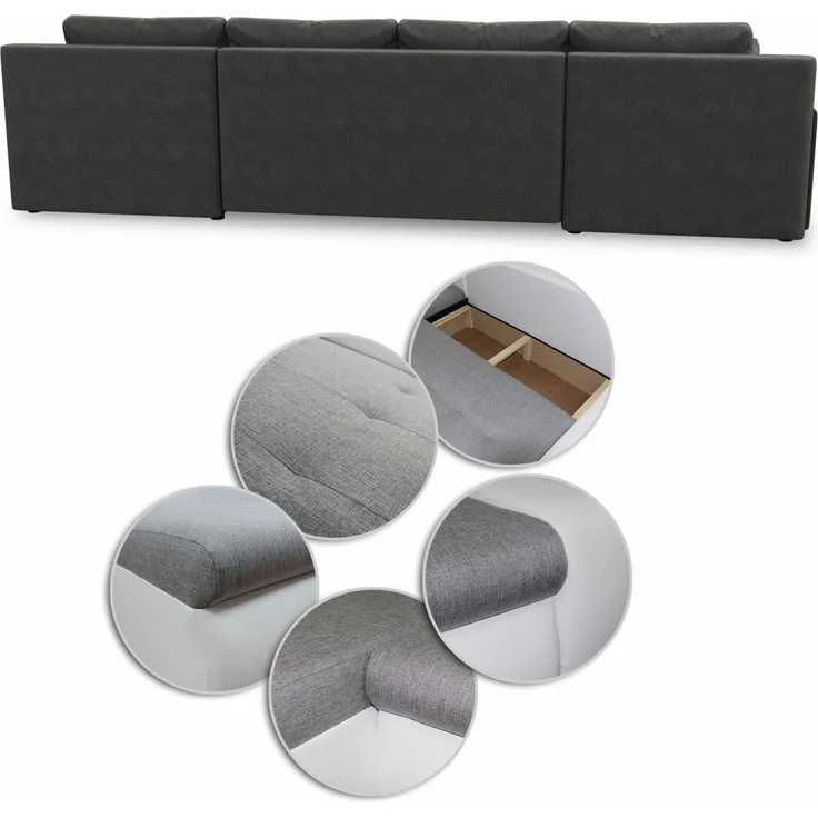 Wohnlandschaft mit Schlaffunktion Faris U-Form - Couch, Schlafsofa mit Bettkasten, Couchgranitur mit Bettfunktion, Big Sofa, Bettsofa (Blau (Kronos 09)) – Bild 4