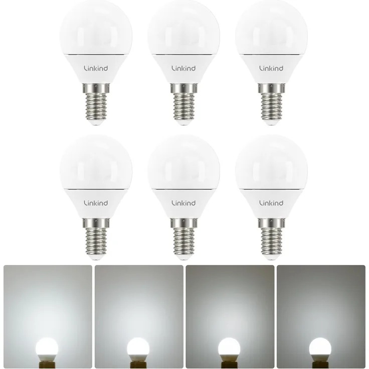 Linkind E14 Dimmbar Led 4.5W Golf Ball P45/ G45 Lampe, ersetzt 40 Watt, 5000K Tageslicht-Weiß E14 Leuchtmittel 500LM, 6 Stück