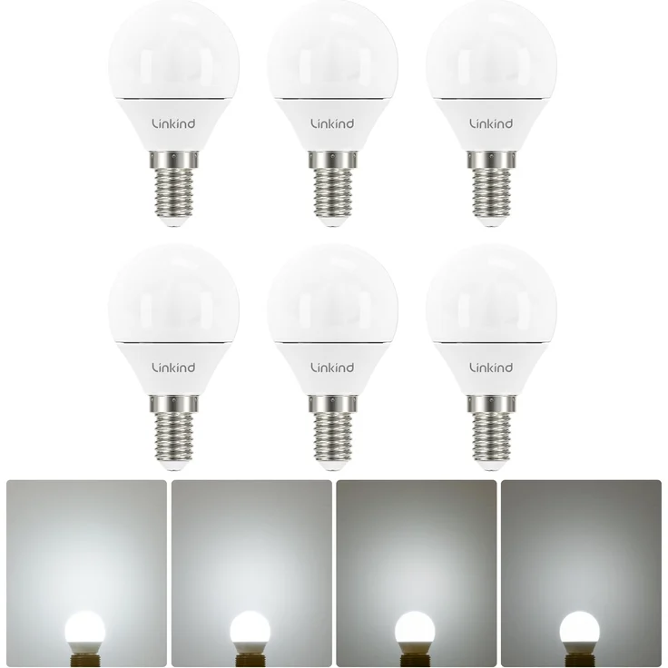 Linkind E14 Dimmbar Led 4.5W Golf Ball P45/ G45 Lampe, ersetzt 40 Watt, 5000K Tageslicht-Weiß E14 Leuchtmittel 500LM, 6 Stück