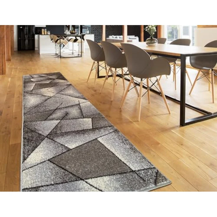 oKu-Tex Bettumrandung 3 teilig, Läufer (67 x 340 cm) + Brücken (2 x 67 x 140 cm), Kurzflor, (Set 3 teilig, 3-tlg), Teppich Schlafzimmer Bettvorleger Set schmal gewebt grau meliert – Bild 4