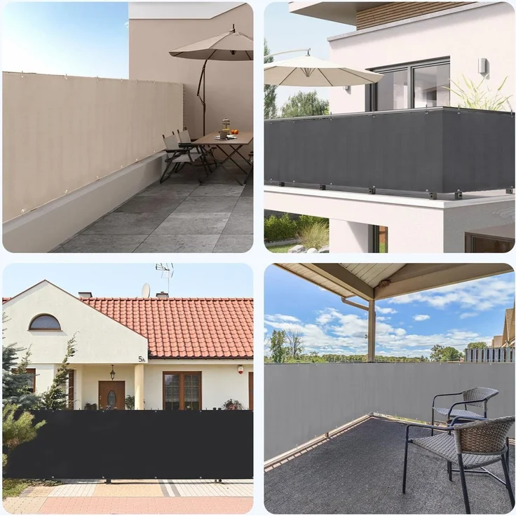 Sekey Balkon Sichtschutz Balkonabdeckung Balkonverkleidung blickdichte Wind- und UV-Schutz, 100% Privatsphäre, mit Ösen, Nylon Kabelbinder und Kordel, 120x500 cm Schwarz – Bild 6