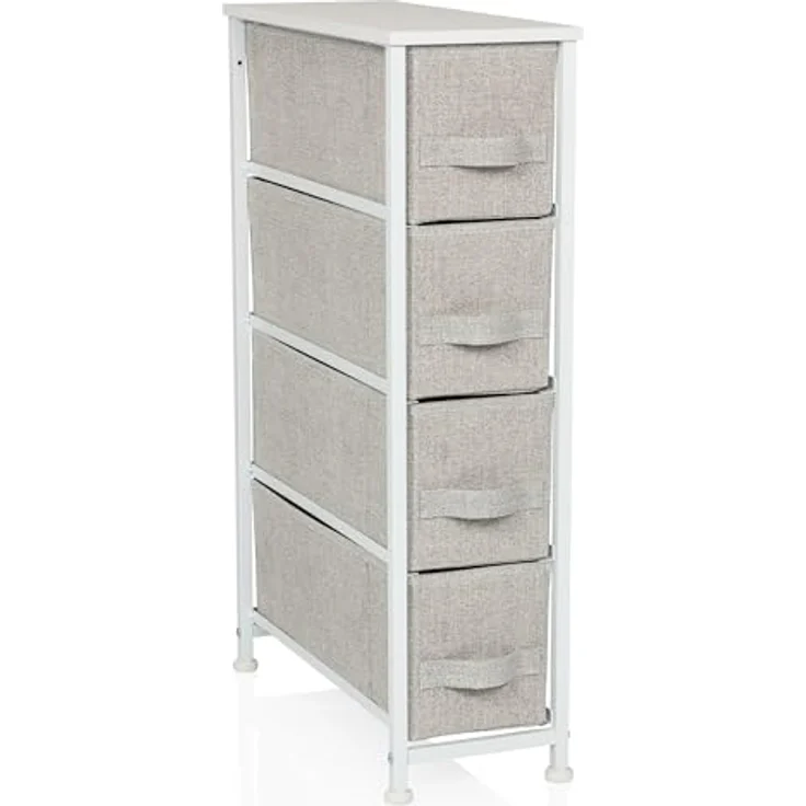 hjh LIVING Kommode mit 4 Stoffschubladen FOLDRESS S 20 x 48 x 76 cm Schubladenkommode Organizer, höhenverstellbare Fußgleiter, Metall-Gestell, Grau – Bild 2