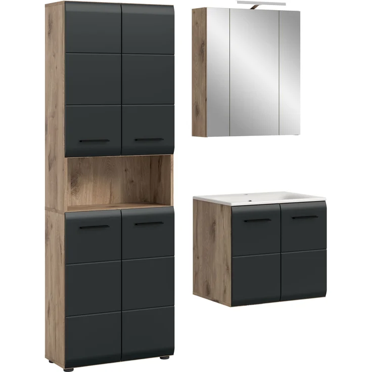 Badkombination (B/H/T: 135x185x46 cm) in schwarz matt und Nox Oak Nachbildung – Bild 1