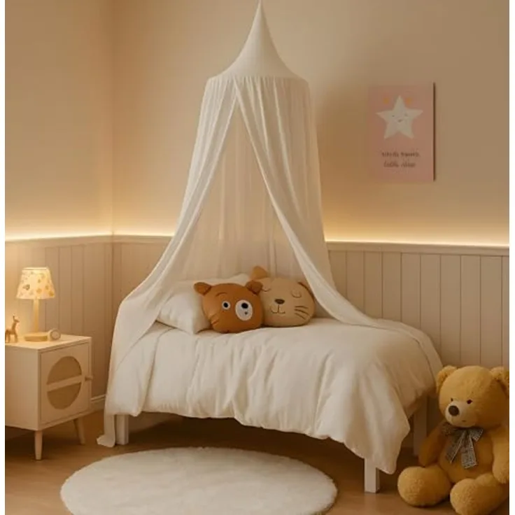 Alavya Home® Betthimmel Baldachin Kinderzimmer Bio-Baumwolle Musselin für Schlafzimmer (GOTS-Zertifiziert I Passt um Babybett, Kinderbett, Hausbett), Saumlänge ca. 250cm Moskitonetz Insektenschutz Kinder Spielzelte