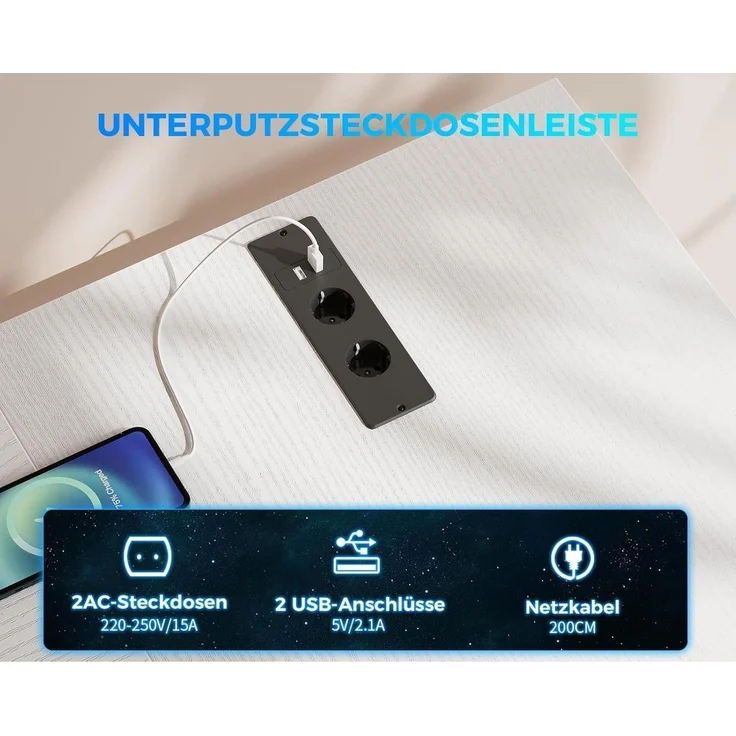 ODK Eckschreibtisch 4 Schubladen Stauraum, Steckdosen USB, Gaming Schreibtisch – Bild 7