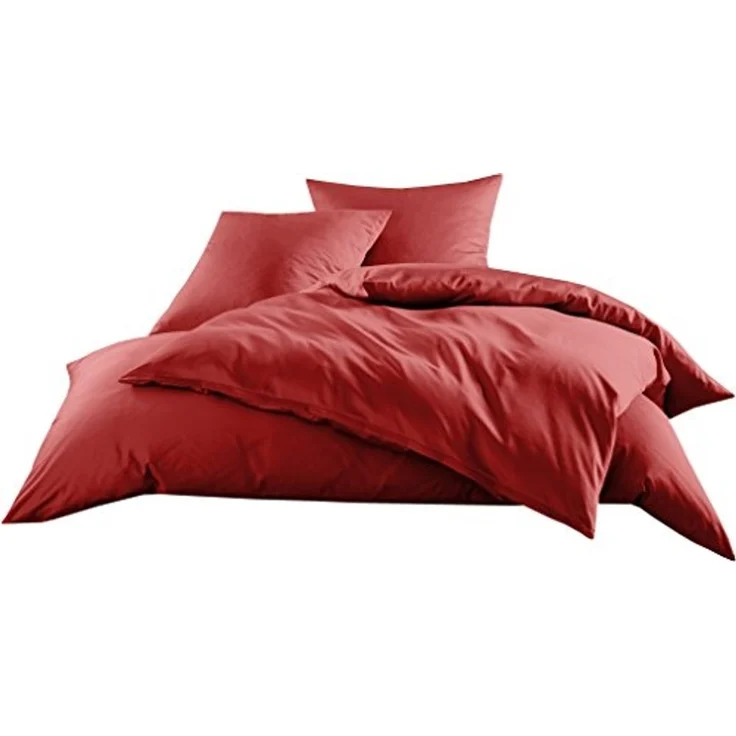 Mako-Satin / Baumwollsatin Bettwäsche uni / einfarbig rot – Bild 1