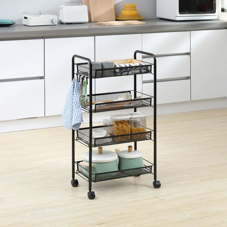 HOMCOM Servierwagen, Stahl, Schwarz, 45L x 26,5B x 84H cm – Bild 2
