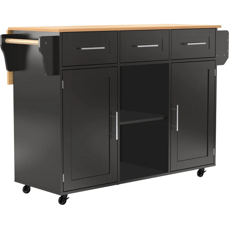 Küchenwagen B 139 x T 46(71) x H 91,5 cm aus MDF, schwarz/natur, mit klappbarer Arbeitsplatte – Bild 5