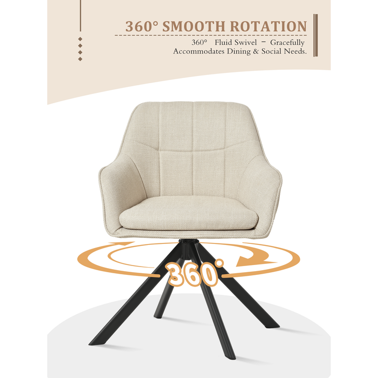GOEURVANT 1437 Esszimmerstühle 6er-Set mit Armlehnen, 360° Drehbar, Webstoff - Beige Stoff – Bild 8