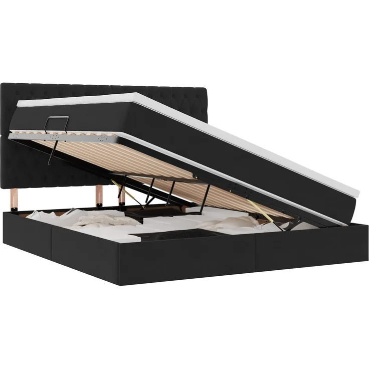 vidaXL Aufbewahrungsbett mit Matratze Schwarz 180 x 200 cm Samt 3372107 – Bild 2