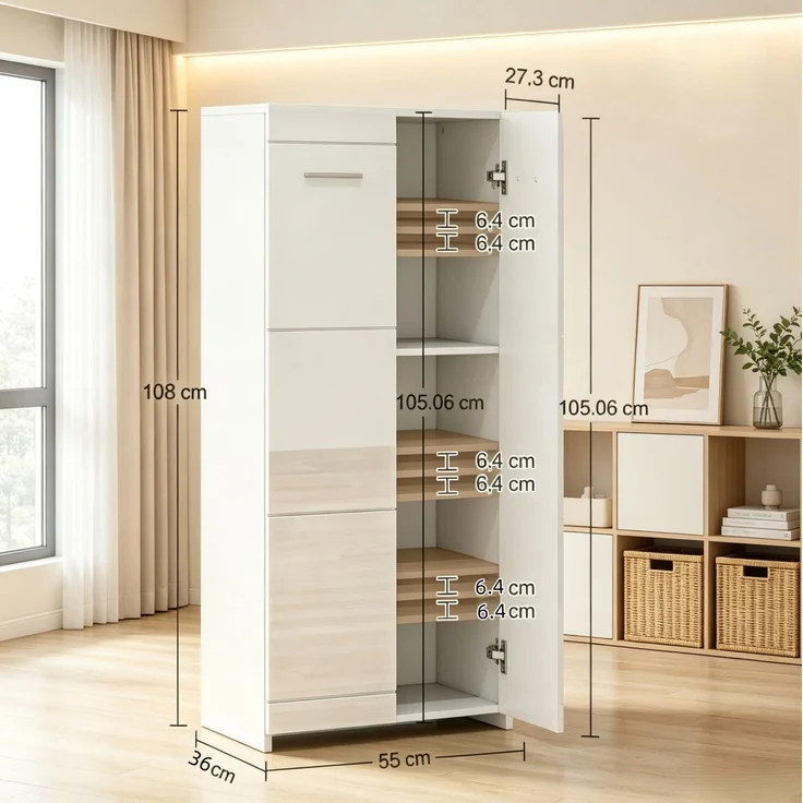 DESVIAE Garderobenschrank Schuhschrank Weiß aus Partikelplatte – 55x108x36 cm – verstellbare Einlegeböden – Bild 7