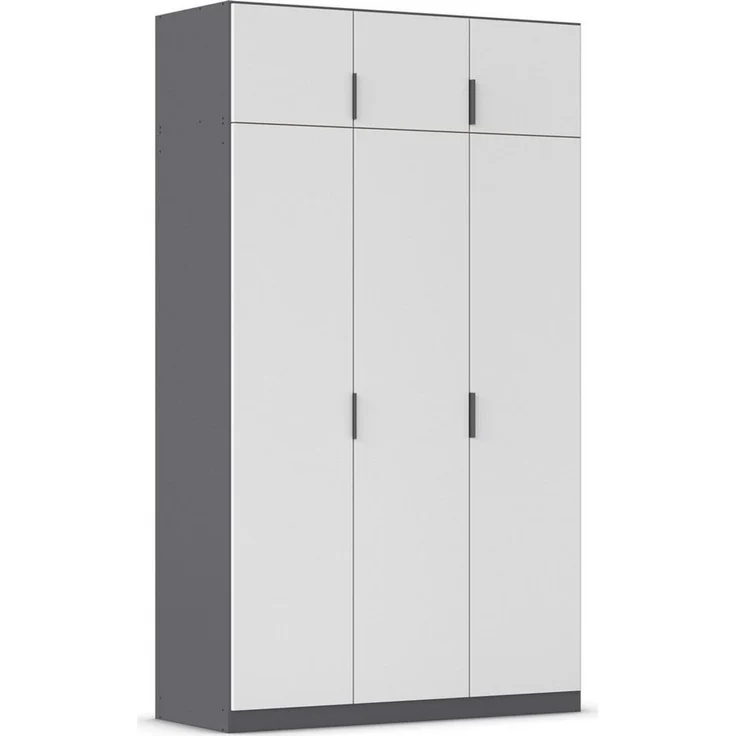 Rauch Möbel Lagoa, Kleiderschrank, Garderobe für Schlafzimmer, Kinderzimmer, Jugendzimmer 6-türig, mit Zubehör Premium, Farbe Weiß/Grau metallic, Schwarz, Breite 136 – Bild 1