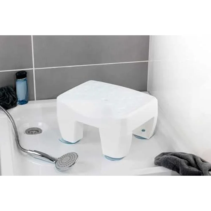 WENKO Badewannenhocker Secura, rutschsicherer Sitz aus robustem Kunststoff, max. Belastbarkeit 150 kg, mit Wasserablauf, 40 x 21 x 31 cm, Weiß – Bild 2