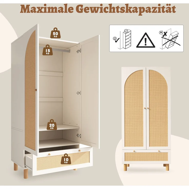 Abrihome Kleiderschrank mit höhenverstellbaren Regalen und Kleiderstange, Weiß, 180x52x85 cm – Bild 6