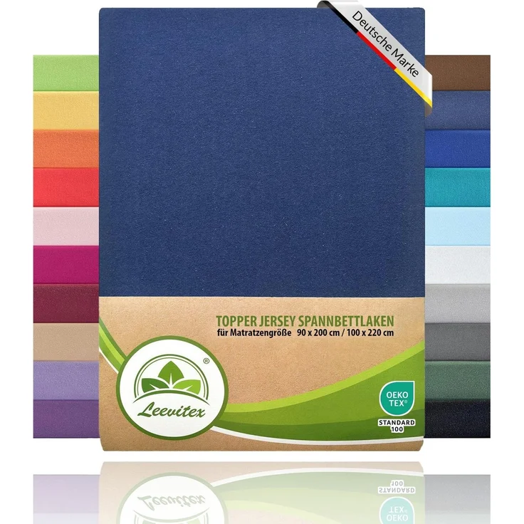 leevitex® Spannbettlaken, Premium 170g/m², Gummizug: rundum, schwer und dick, 100% Jersey-Baumwolle, Navyblau / Marine, Topper | 90 x 200 - 100 x 220 cm – Bild 1