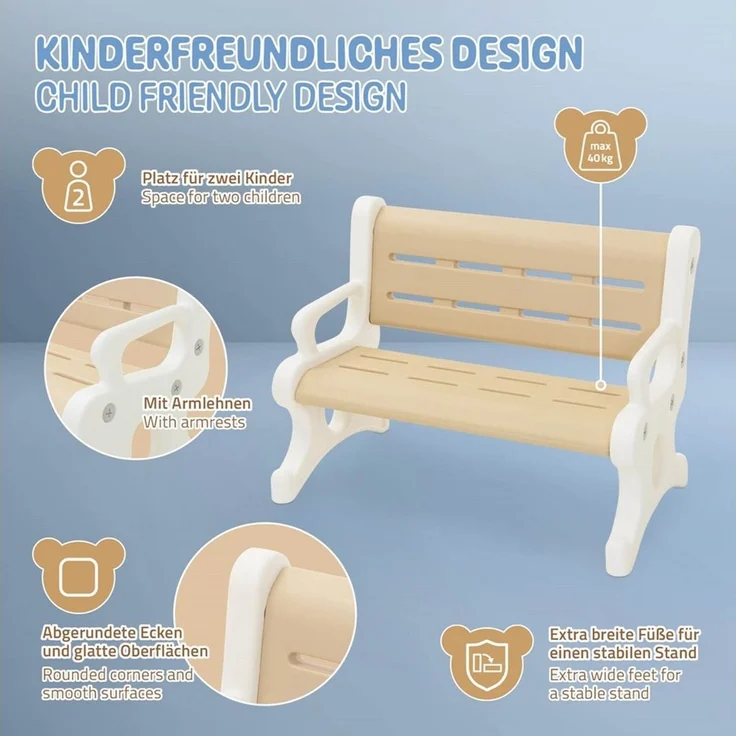 Joyz Kinderstuhl Kindersitzbank Outdoor aus Kunststoff, Sitzbank für Kinder ab 3 Jahre, Kleine Bank Braun-Weiß Kinderbank wetterfest mit Armlehnen Kippschutz – Bild 3