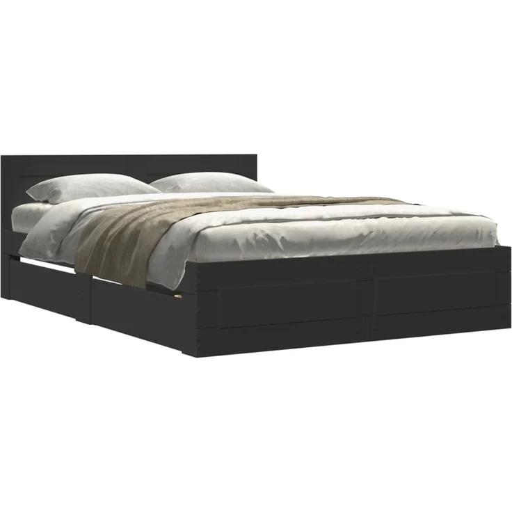 vidaXL Bettgestell mit Kopfteil Schwarz 120x190 cm Holzwerkstoff 3295605 – Bild 2