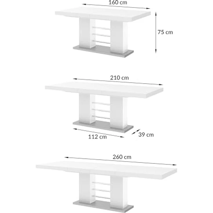 designimpex Esstisch Design HE-111 Schwarz - Grau Hochglanz ausziehbar 160 bis 260 cm – Bild 9