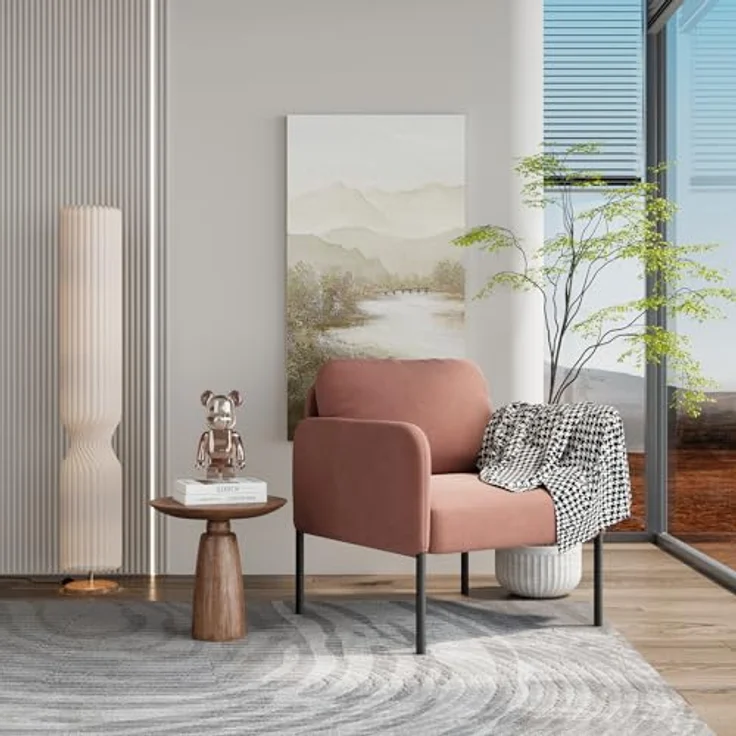 COLAMY Gepolsterter Ohrensessel aus Samt – Moderner Lounge-Sessel mit weicher Rückenlehne, Komfortabler Sessel für Wohnzimmer, Schlafzimmer, Apartment & Leseecke,Rosa – Bild 6