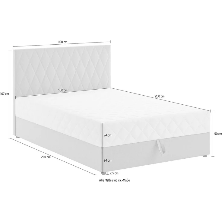 Atlantic Home Collection Stauraumbett Benita, mit Taschenfederkern 100x200 cm Creme – Bild 3