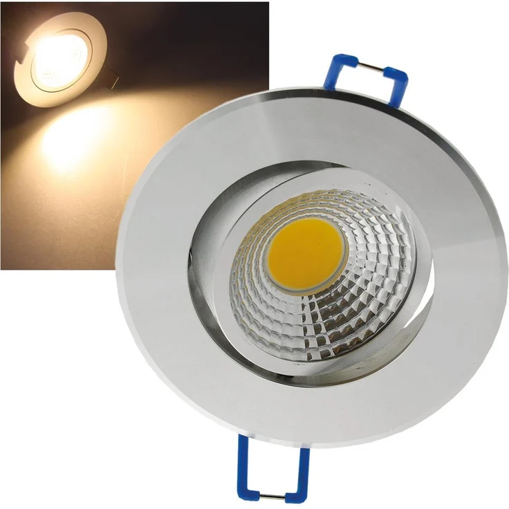 LED-Einbauleuchte "COB-5", 5W, 420lm ALU, 3000K, 75°, Ø85xT47mm, Rahmen chrom – Bild 1