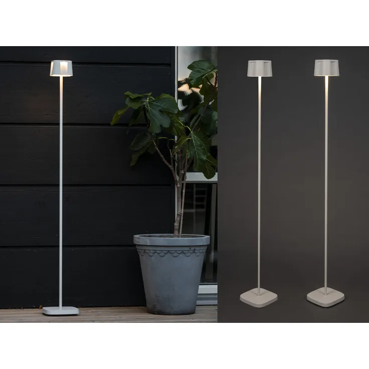 2er Set Akku Stehlampe für Outdoor dimmbar, kabellos in Weiß, klein 120cm