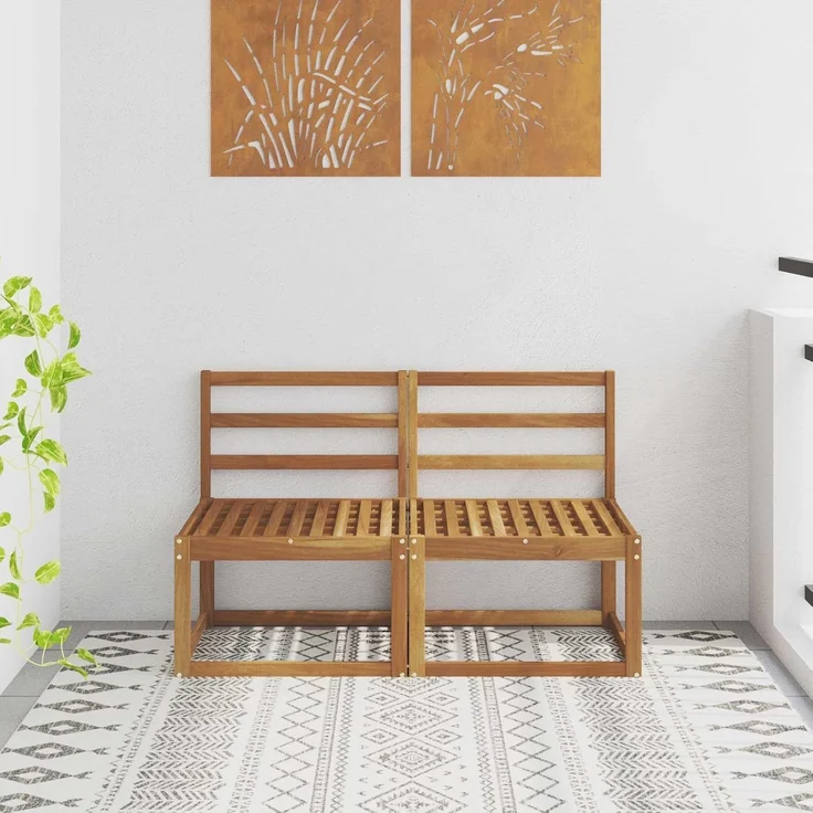 vidaXL 2 Stück Outdoor Mittelsofa Massivholz Akazie Natur 900458 – Bild 2