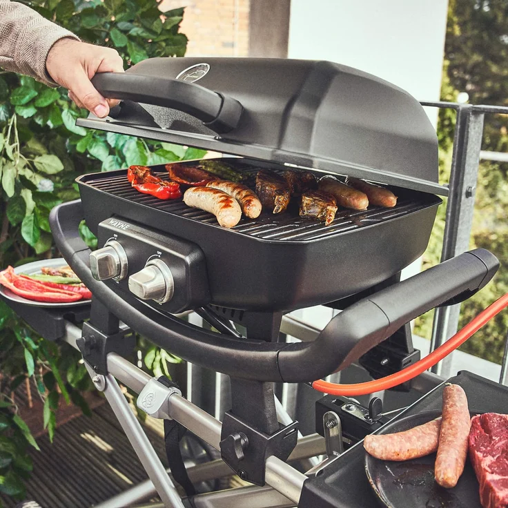 BURNHARD® Tragbarer 2-Brenner Gasgrill WAYNE inkl. Rollwagen, 4,4 kW bis zu 390°C Kompaktgrill mit Aludruckguss Brennkammer inkl. Abdeckhaube, Gusseisen Grillrost, 2 Edelstahlbrenner mit Piezozündung - Multi-Color - #945030 – Bild 6