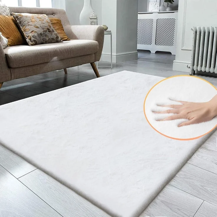 Teppich Kunstfell waschbar Fellteppich 120 x 180 cm Rechteckig Weiß – Bild 2