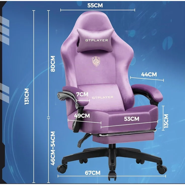 GTPLAYER Gaming Stuhl,Atmungsaktiver Bürostuhl,bürostuhl ergonomisch, Hochwertiger - Stoff,Ergonomischer PC Stuhl,160° Verstellbare Rückenlehne und ausziehbare Fußstütze,Tragkraft 180 kg,Dunkelviolett – Bild 2