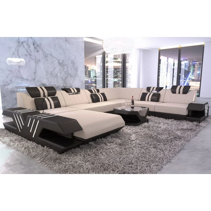 Sofa Dreams - Polster Wohnlandschaft Venedig XXL - Mikrofaserstoff - Elfenbein-Schwarz - Links – Bild 3