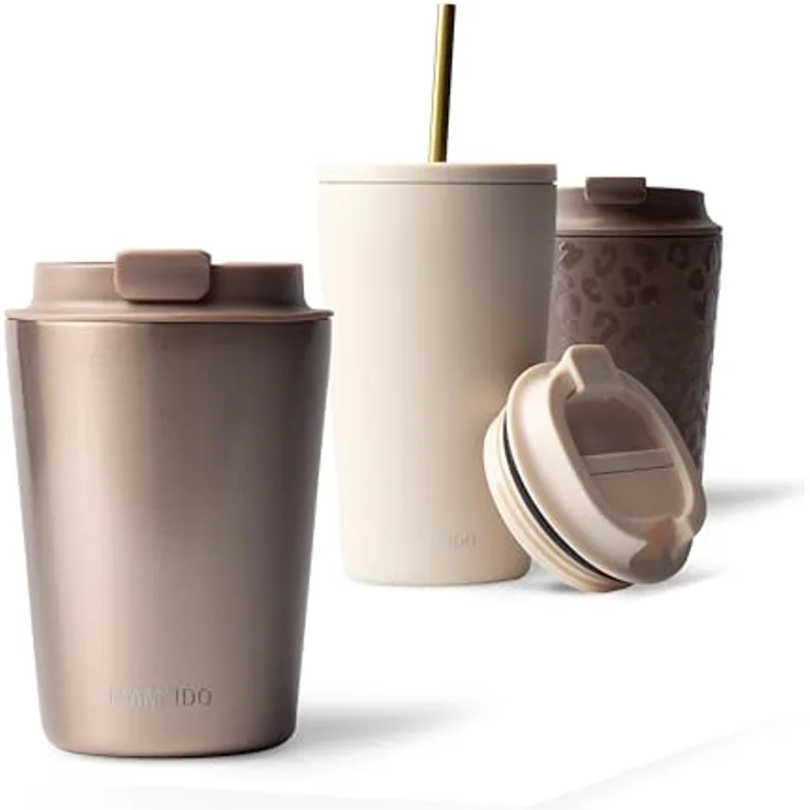 MAMEIDO Thermobecher Oak Wood 350ml - doppelwandig isoliert, auslaufsicher