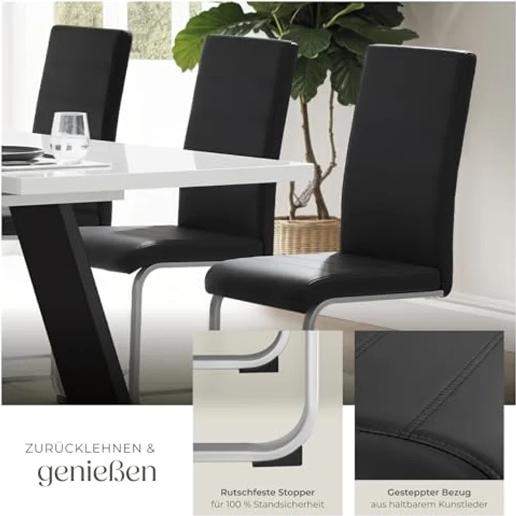 TecTake 800451 2er Set Esszimmerstuhl, Kunstleder Stuhl mit hoher Rückenlehne, Schwingstuhl mit ergonomisch geformter Rückenlehne (2er Set schwarz | Nr. 402549) – Bild 8