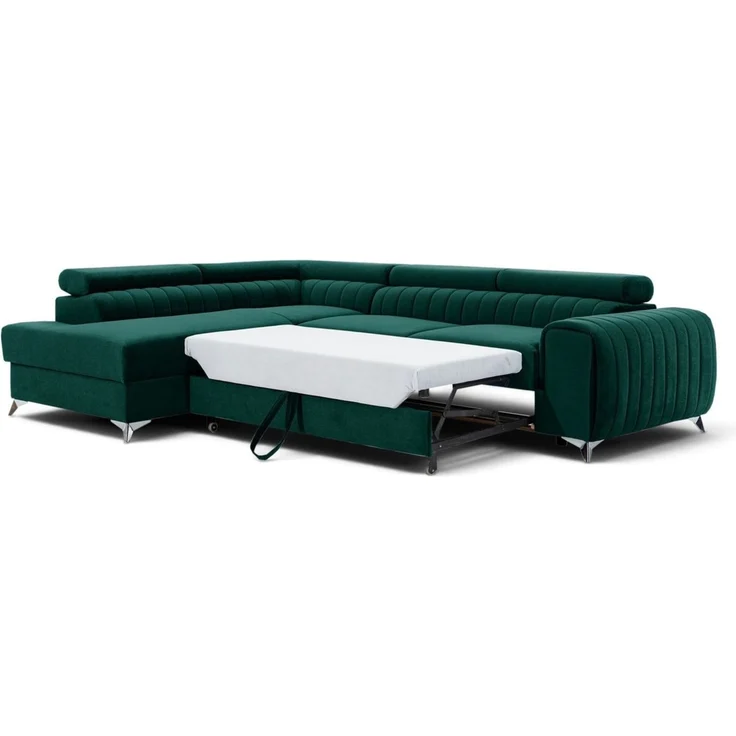 Ecksofa mit Schlaffunktion Sofa ELENI Stoff Monolith Grün Ottomane Links – Bild 3