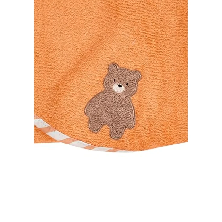 Sterntaler Kapuzenbadetuch Bär Bo, Baby-Badetuch mit Kapuze, saugfähige Baumwolle, süße Applikation, weich und pflegeleicht, 80×80×0,5 cm, leuchtorange – Bild 7