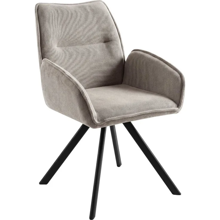 Beautysofa Drehstuhl Zerra Esszimmerstuhl 360° drehbar mit Armlehnen (gepolsterter Esszimmersessel aus Strukturstoff, 1 St), Drehstuhl mit schwarzem Metallgestell