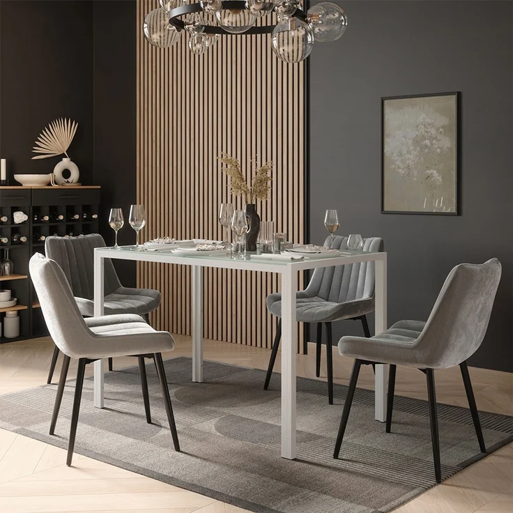 Esstisch Set Grand Weiß 120 x 70 cm mit 4 Stühlen (Grau) Vicco – Bild 3